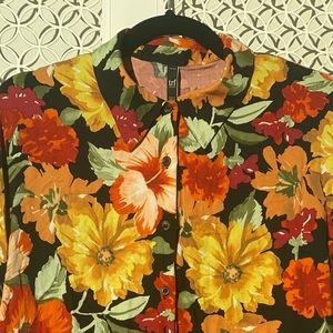 Zara Floral Print Long Sleeve Button Up Blouse
